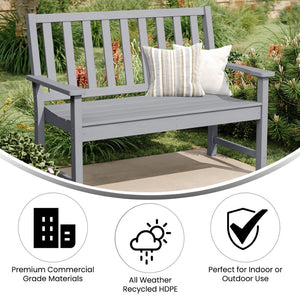 English Elm Ellsworth Commercial Grade 50" All-Weather Recycled HDPE Bench with Contoured Seat for Comfort Gray LE-HMP-2035-12-GRY-GG