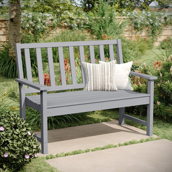 English Elm Ellsworth Commercial Grade 50" All-Weather Recycled HDPE Bench with Contoured Seat for Comfort Gray LE-HMP-2035-12-GRY-GG
