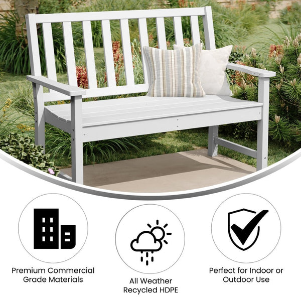 English Elm Ellsworth Commercial Grade 50" All-Weather Recycled HDPE Bench with Contoured Seat for Comfort White LE-HMP-2035-12-WHT-GG
