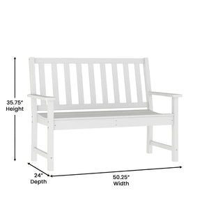 English Elm Ellsworth Commercial Grade 50" All-Weather Recycled HDPE Bench with Contoured Seat for Comfort White LE-HMP-2035-12-WHT-GG