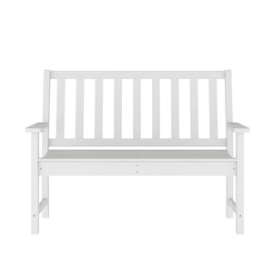 English Elm Ellsworth Commercial Grade 50" All-Weather Recycled HDPE Bench with Contoured Seat for Comfort White LE-HMP-2035-12-WHT-GG