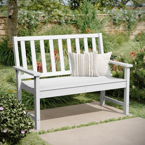English Elm Ellsworth Commercial Grade 50" All-Weather Recycled HDPE Bench with Contoured Seat for Comfort White LE-HMP-2035-12-WHT-GG