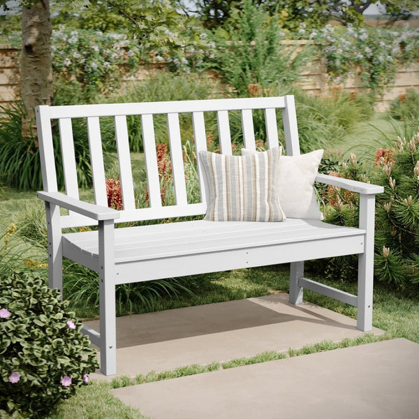 English Elm Ellsworth Commercial Grade 50" All-Weather Recycled HDPE Bench with Contoured Seat for Comfort White LE-HMP-2035-12-WHT-GG