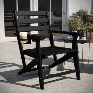 English Elm Tolleson Commercial Grade Adirondack Dining Chair with Cup Holder - Durable, Weather-Resistant Design Black LE-HMP-2037-10-BLK-GG