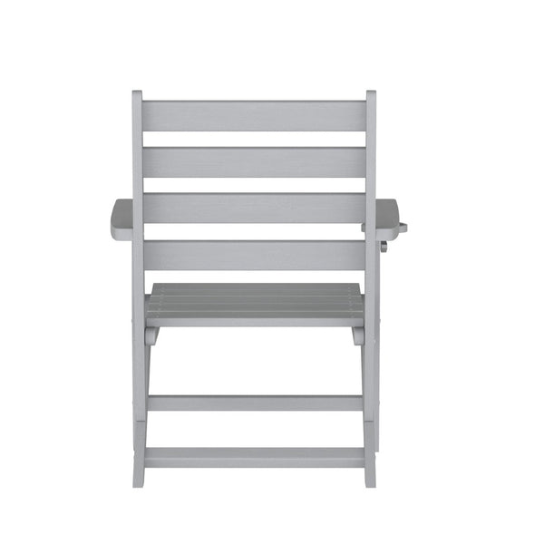 English Elm Tolleson Commercial Grade Adirondack Dining Chair with Cup Holder - Durable, Weather-Resistant Design Gray LE-HMP-2037-10-GRY-GG