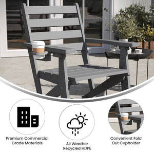 English Elm Tolleson Commercial Grade Adirondack Dining Chair with Cup Holder - Durable, Weather-Resistant Design Gray LE-HMP-2037-10-GRY-GG