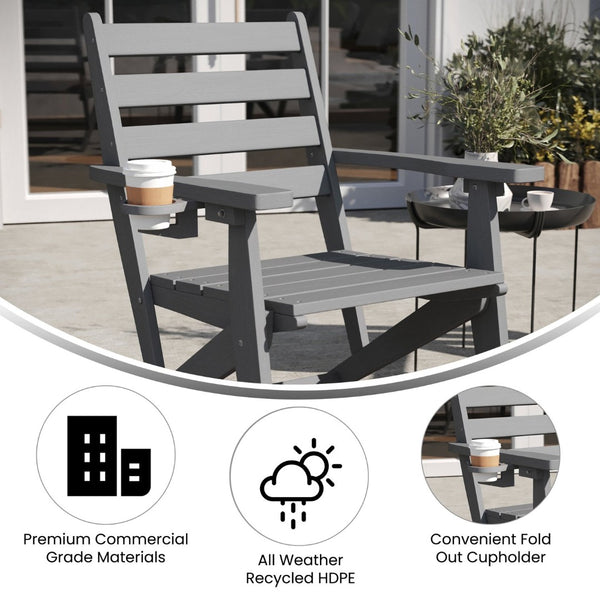 English Elm Tolleson Commercial Grade Adirondack Dining Chair with Cup Holder - Durable, Weather-Resistant Design Gray LE-HMP-2037-10-GRY-GG