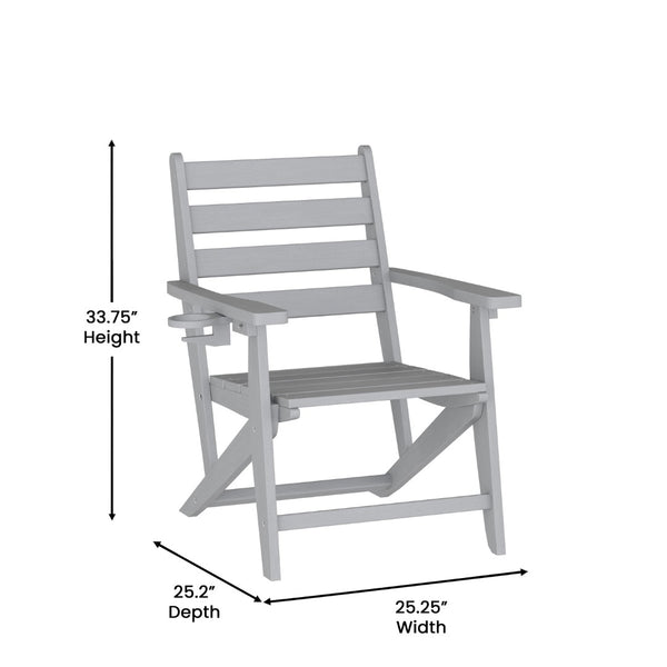 English Elm Tolleson Commercial Grade Adirondack Dining Chair with Cup Holder - Durable, Weather-Resistant Design Gray LE-HMP-2037-10-GRY-GG