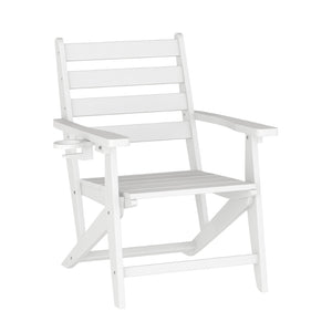 English Elm Tolleson Commercial Grade Adirondack Dining Chair with Cup Holder - Durable, Weather-Resistant Design White LE-HMP-2037-10-WHT-GG