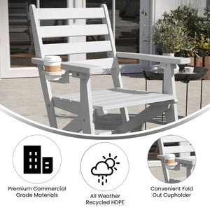 English Elm Tolleson Commercial Grade Adirondack Dining Chair with Cup Holder - Durable, Weather-Resistant Design White LE-HMP-2037-10-WHT-GG