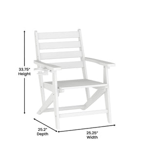 English Elm Tolleson Commercial Grade Adirondack Dining Chair with Cup Holder - Durable, Weather-Resistant Design White LE-HMP-2037-10-WHT-GG