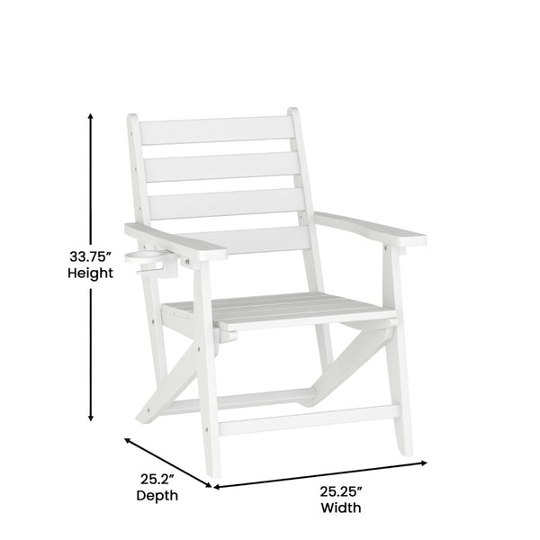 English Elm Tolleson Commercial Grade Adirondack Dining Chair with Cup Holder - Durable, Weather-Resistant Design White LE-HMP-2037-10-WHT-GG