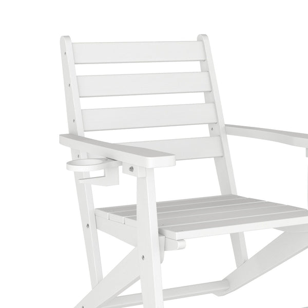 English Elm Tolleson Commercial Grade Adirondack Dining Chair with Cup Holder - Durable, Weather-Resistant Design White LE-HMP-2037-10-WHT-GG