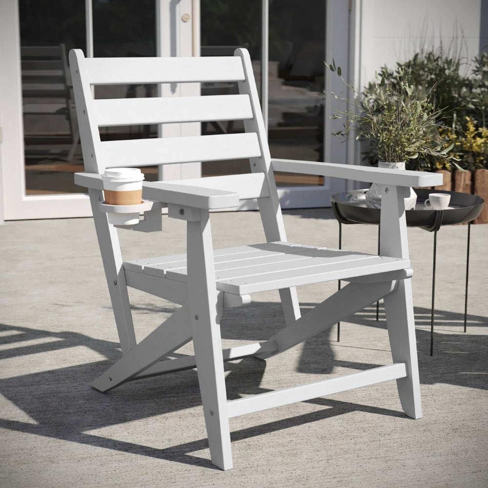 English Elm Tolleson Commercial Grade Adirondack Dining Chair with Cup Holder - Durable, Weather-Resistant Design White LE-HMP-2037-10-WHT-GG