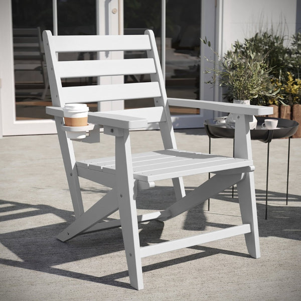 English Elm Tolleson Commercial Grade Adirondack Dining Chair with Cup Holder - Durable, Weather-Resistant Design White LE-HMP-2037-10-WHT-GG