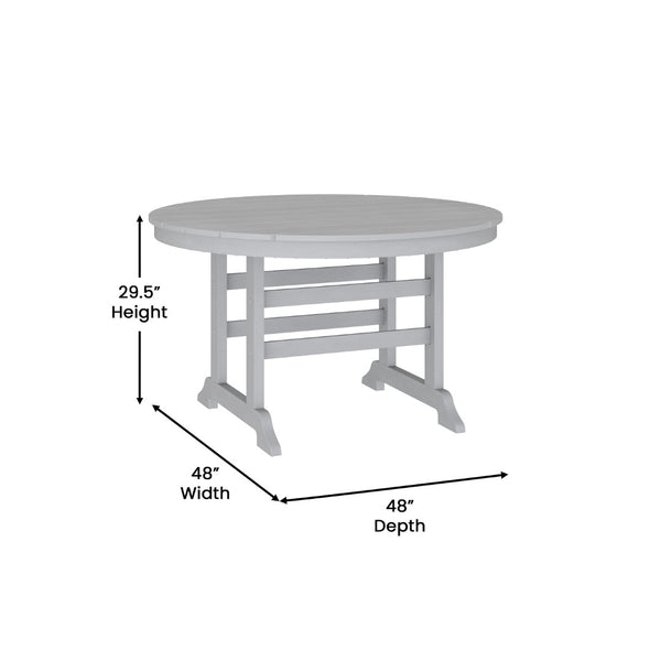 English Elm Colonel Commercial Grade 48" Round Recycled HDPE Adirondack Dining Table for Indoor/Outdoor Use Gray LE-HMP-248-01-GRY-GG