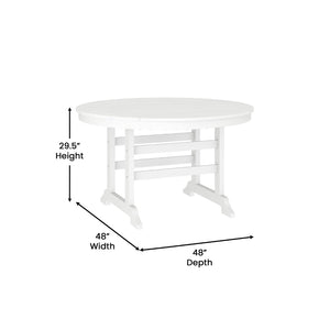 English Elm Colonel Commercial Grade 48" Round Recycled HDPE Adirondack Dining Table for Indoor/Outdoor Use White LE-HMP-248-01-WHT-GG
