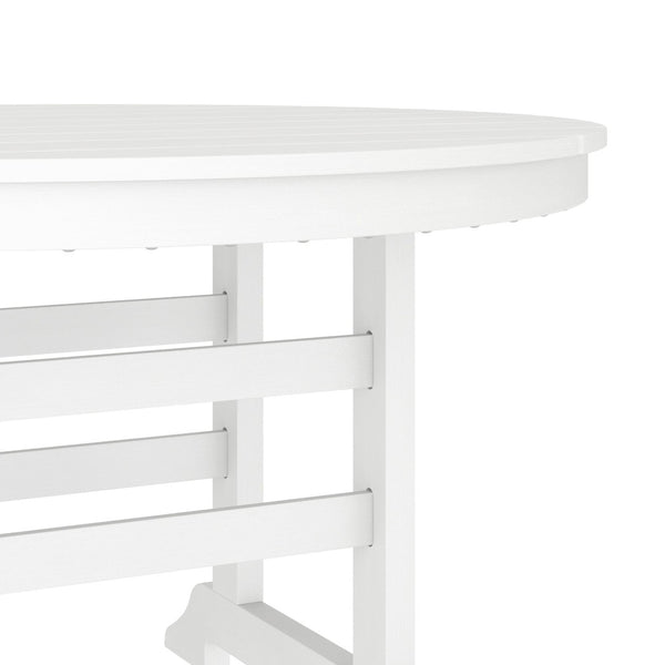 English Elm Colonel Commercial Grade 48" Round Recycled HDPE Adirondack Dining Table for Indoor/Outdoor Use White LE-HMP-248-01-WHT-GG