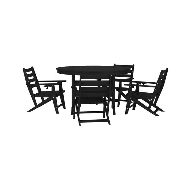English Elm Tolleson Commercial 5-Piece Adirondack Dining Set with 48" Round Table & 4 Comfortable Chairs Black LE-HMP-248-2037-BLK-GG