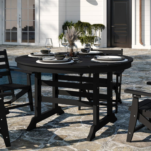 English Elm Tolleson Commercial 5-Piece Adirondack Dining Set with 48" Round Table & 4 Comfortable Chairs Black LE-HMP-248-2037-BLK-GG