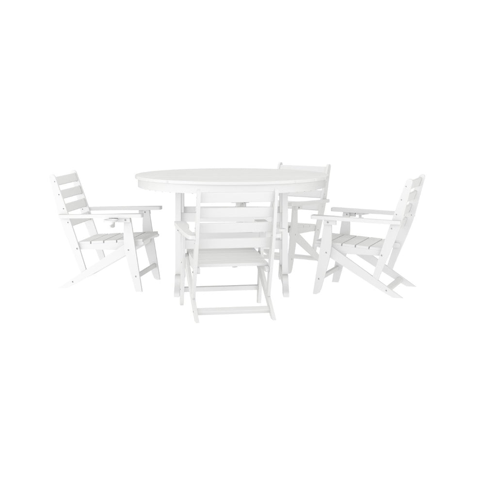 English Elm Tolleson Commercial 5-Piece Adirondack Dining Set with 48" Round Table & 4 Comfortable Chairs White LE-HMP-248-2037-WHT-GG