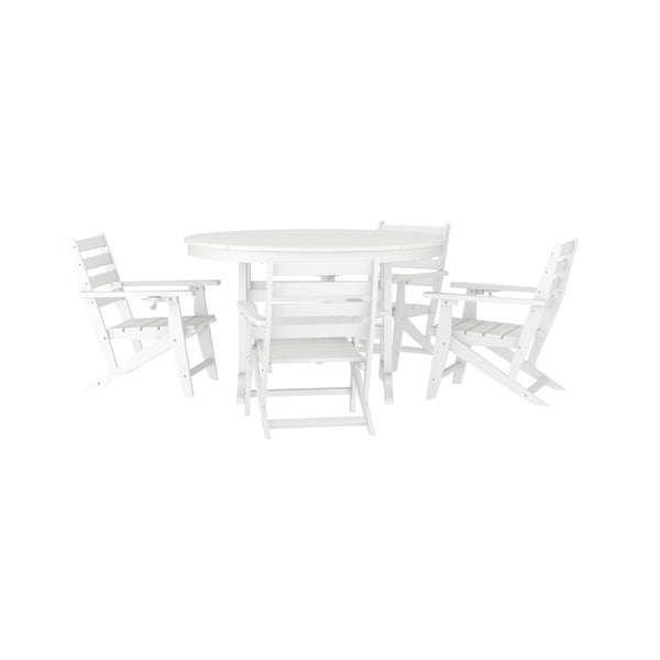 English Elm Tolleson Commercial 5-Piece Adirondack Dining Set with 48" Round Table & 4 Comfortable Chairs White LE-HMP-248-2037-WHT-GG