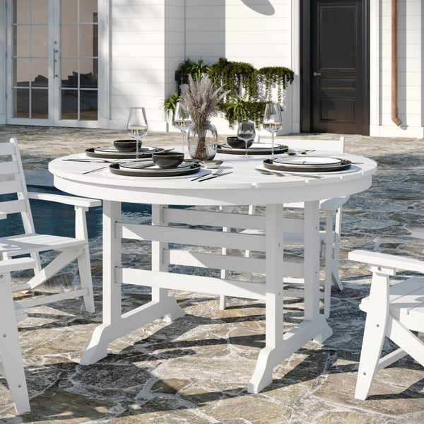 English Elm Tolleson Commercial 5-Piece Adirondack Dining Set with 48" Round Table & 4 Comfortable Chairs White LE-HMP-248-2037-WHT-GG