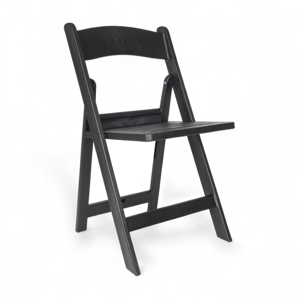 English Elm HERCULES Commercial Lightweight Wood-Look Resin Folding Event Chair for Indoor/Outdoor Use Black LE-L-1-BK-SLAT-GG