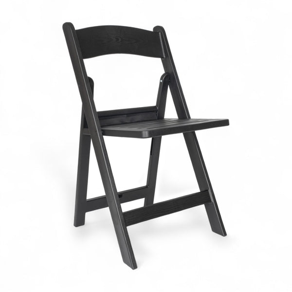 English Elm HERCULES Commercial Lightweight Wood-Look Resin Folding Event Chair for Indoor/Outdoor Use Black LE-L-1-BK-SLAT-GG
