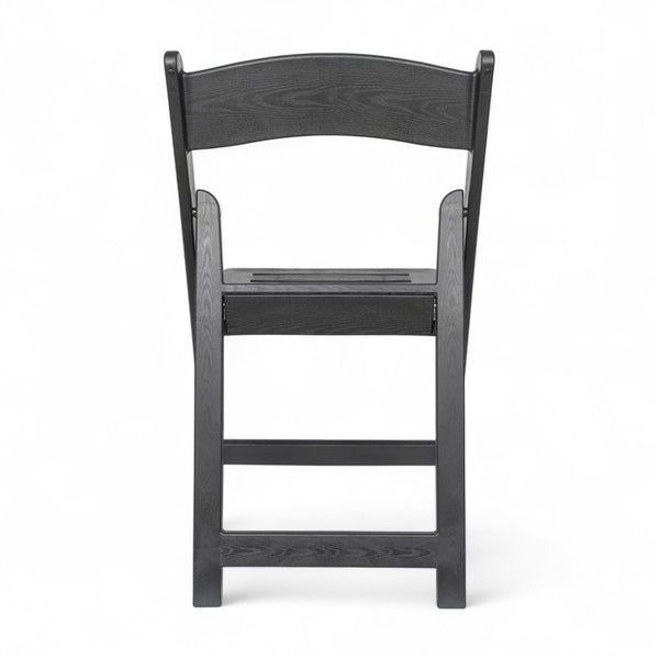 English Elm HERCULES Commercial Lightweight Wood-Look Resin Folding Event Chair for Indoor/Outdoor Use Black LE-L-1-BK-SLAT-GG