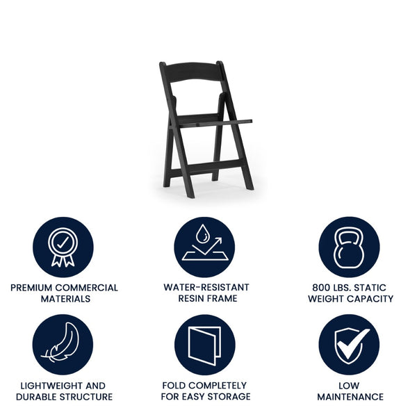 English Elm HERCULES Commercial Lightweight Wood-Look Resin Folding Event Chair for Indoor/Outdoor Use Black LE-L-1-BK-SLAT-GG