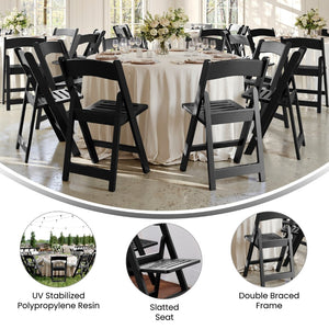English Elm HERCULES Commercial Lightweight Wood-Look Resin Folding Event Chair for Indoor/Outdoor Use Black LE-L-1-BK-SLAT-GG