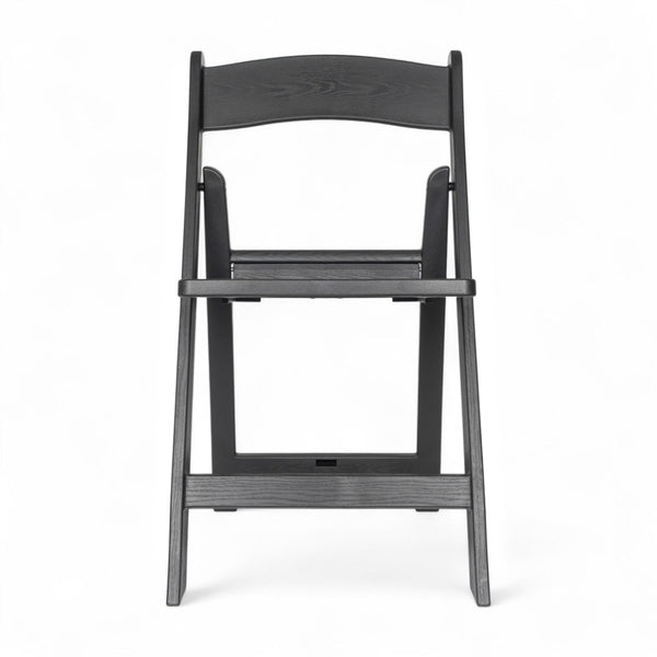 English Elm HERCULES Commercial Lightweight Wood-Look Resin Folding Event Chair for Indoor/Outdoor Use Black LE-L-1-BK-SLAT-GG