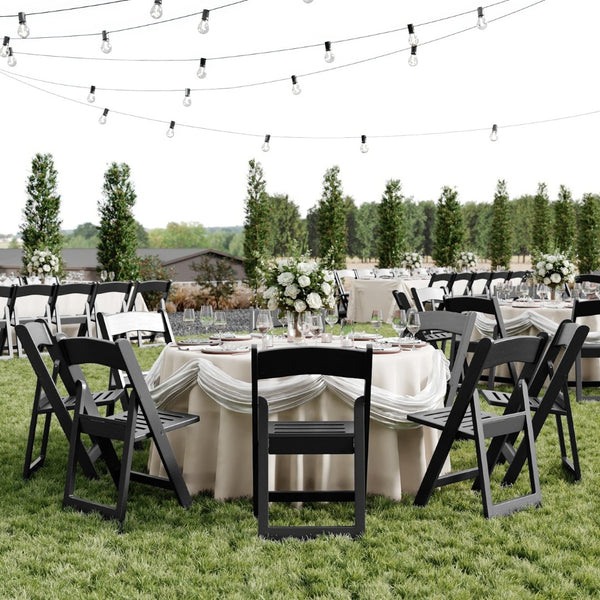 English Elm HERCULES Commercial Lightweight Wood-Look Resin Folding Event Chair for Indoor/Outdoor Use Black LE-L-1-BK-SLAT-GG