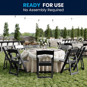 English Elm HERCULES Commercial Lightweight Wood-Look Resin Folding Event Chair for Indoor/Outdoor Use Black LE-L-1-BK-SLAT-GG