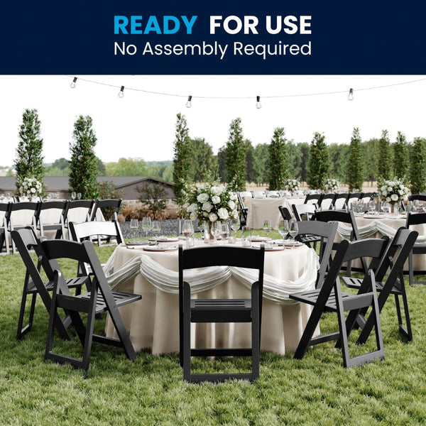 English Elm HERCULES Commercial Lightweight Wood-Look Resin Folding Event Chair for Indoor/Outdoor Use Black LE-L-1-BK-SLAT-GG