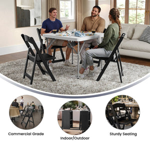 English Elm HERCULES 2 Pack Durable Indoor/Outdoor Folding Event Chairs with Classic Wood Look for Any Space Black 2-LE-L-1-BLACK-GG