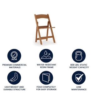 English Elm HERCULES Commercial Lightweight Wood-Look Resin Folding Event Chair for Indoor/Outdoor Use Chestnut LE-L-1-CHSNT-SLAT-GG