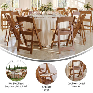 English Elm HERCULES Commercial Lightweight Wood-Look Resin Folding Event Chair for Indoor/Outdoor Use Chestnut LE-L-1-CHSNT-SLAT-GG