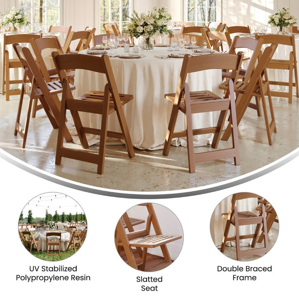 English Elm HERCULES Commercial Lightweight Wood-Look Resin Folding Event Chair for Indoor/Outdoor Use Chestnut LE-L-1-CHSNT-SLAT-GG