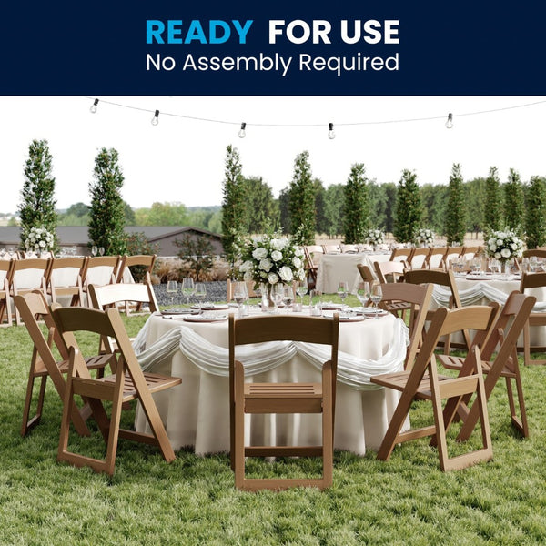 English Elm HERCULES Commercial Lightweight Wood-Look Resin Folding Event Chair for Indoor/Outdoor Use Chestnut LE-L-1-CHSNT-SLAT-GG