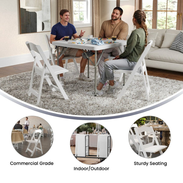 English Elm HERCULES 2 Pack Durable Indoor/Outdoor Folding Event Chairs with Classic Wood Look for Any Space White 2-LE-L-1-WHITE-GG