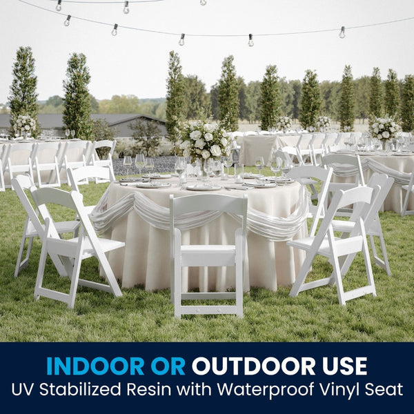 English Elm HERCULES 2 Pack Durable Indoor/Outdoor Folding Event Chairs with Classic Wood Look for Any Space White 2-LE-L-1-WHITE-GG