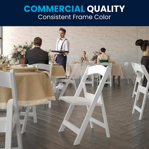 English Elm HERCULES 2 Pack Durable Indoor/Outdoor Folding Event Chairs with Classic Wood Look for Any Space White 2-LE-L-1-WHITE-GG