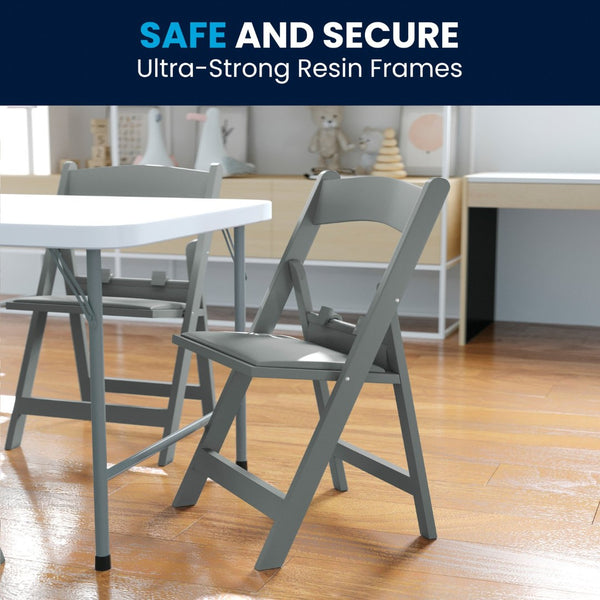 English Elm HERCULES Kids Folding Chair – Durable, Lightweight, Waterproof Seat for Indoor and Outdoor Events Gray LE-L-1K-GY-GG