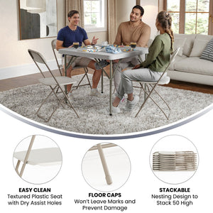 English Elm Hercules Series Plastic Folding Chair Set - Durable, Comfortable 650LB Capacity for Events & Gatherings Beige 2-LE-L-3-BEIGE-GG