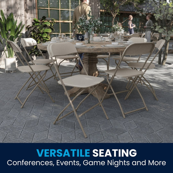 English Elm Hercules Series Plastic Folding Chair Set - Durable, Comfortable 650LB Capacity for Events & Gatherings Beige 2-LE-L-3-BEIGE-GG