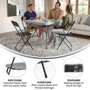 English Elm Hercules Series Plastic Folding Chair Set - Durable, Comfortable 650LB Capacity for Events & Gatherings Black 2-LE-L-3-BK-GG