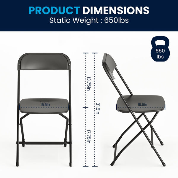 English Elm Hercules Series Plastic Folding Chair Set - Durable, Comfortable 650LB Capacity for Events & Gatherings Black 2-LE-L-3-BK-GG