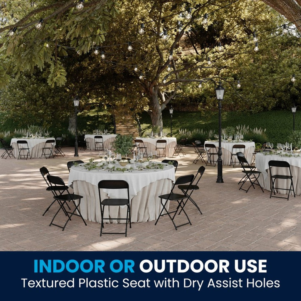 English Elm Hercules Series Plastic Folding Chair Set - Durable, Comfortable 650LB Capacity for Events & Gatherings Black 2-LE-L-3-BK-GG